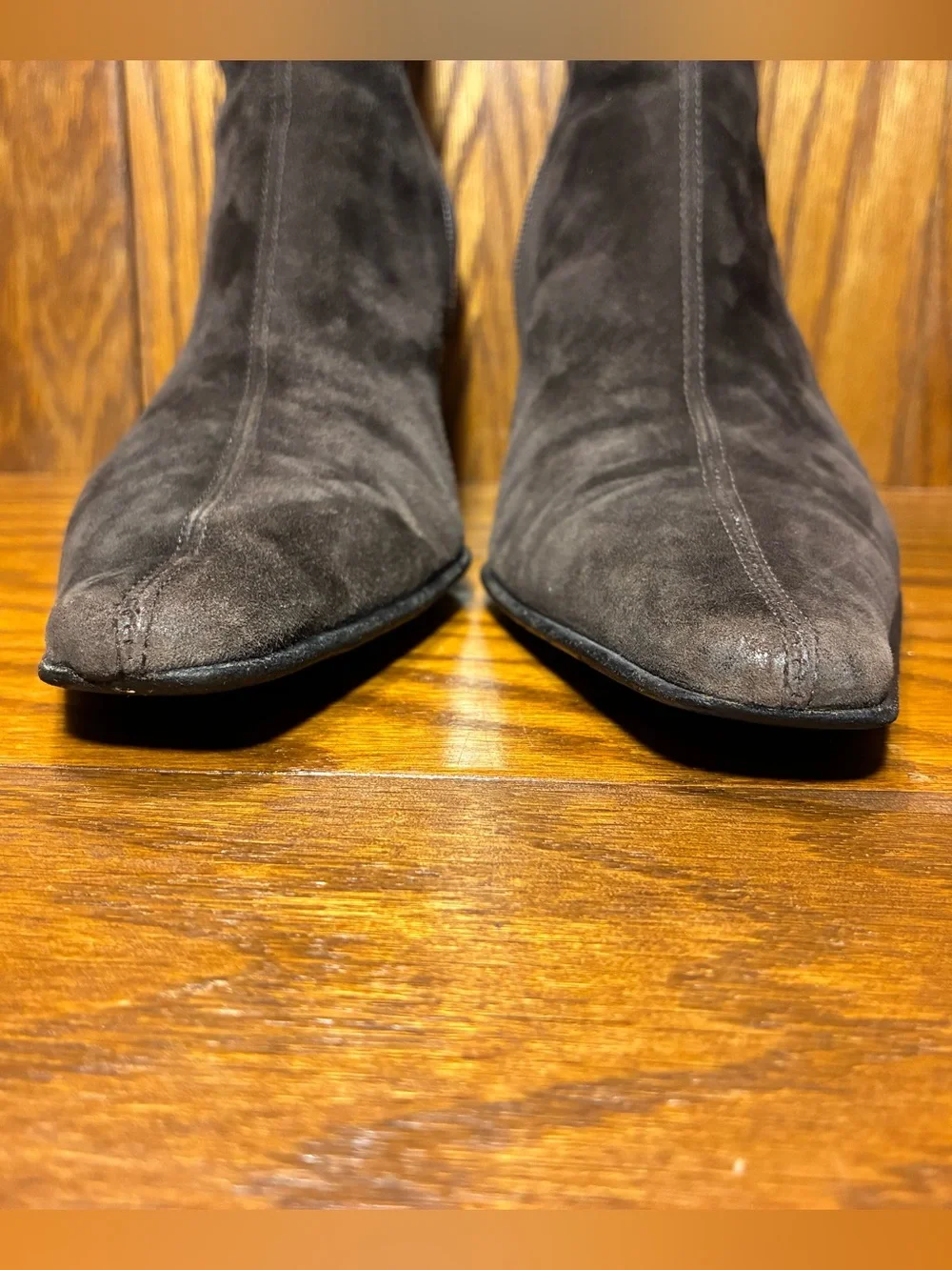 Y2K VTG Aquatalia Italy Made Brown Suede Elongated Square Toe Ankle Boots Sz 9.5